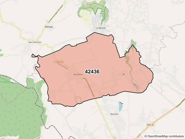 Mapa del código postal 42436, Huichapan, Hidalgo