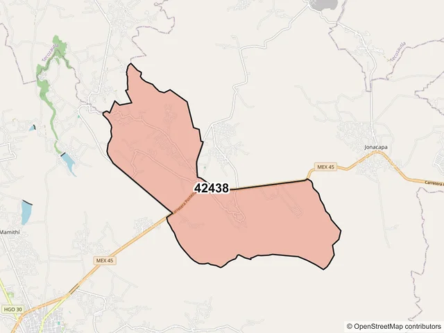 Mapa del código postal 42438, Huichapan, Hidalgo