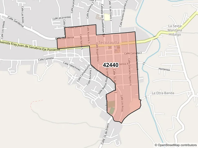 Mapa del código postal 42440, Tecozautla, Hidalgo