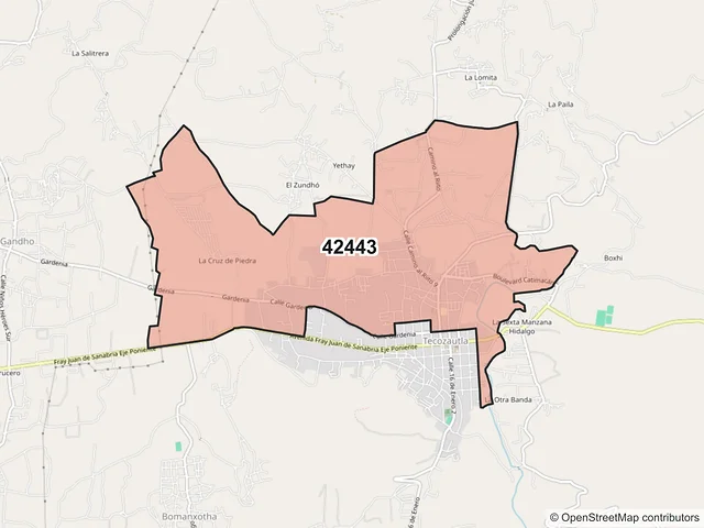 Mapa del código postal 42443, Tecozautla, Hidalgo