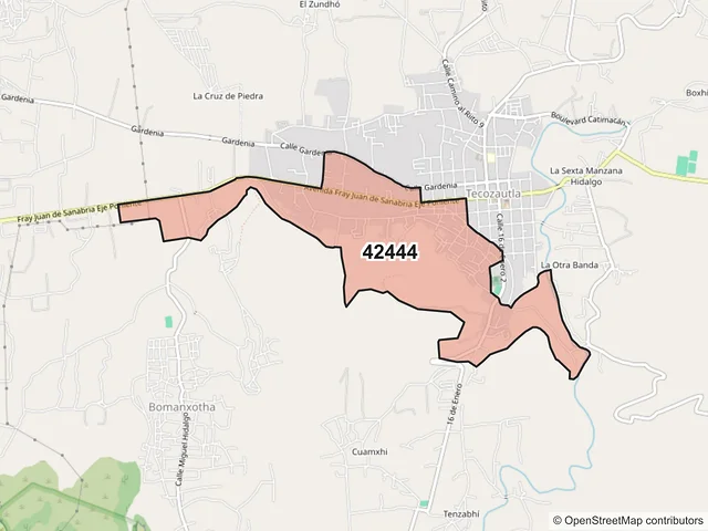 Mapa del código postal 42444, Tecozautla, Hidalgo