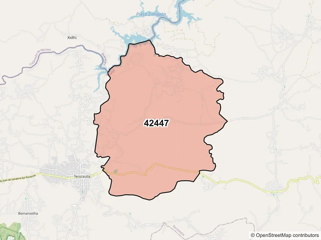 Mapa del código postal 42447, Tecozautla, Hidalgo