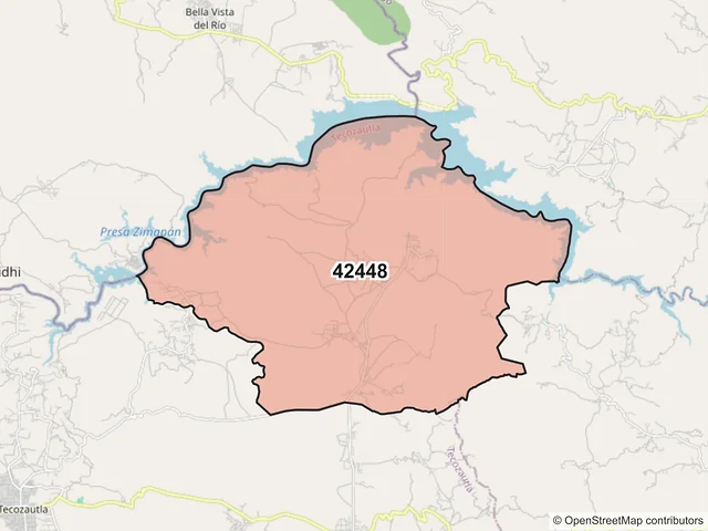 Mapa del código postal 42448, Tecozautla, Hidalgo