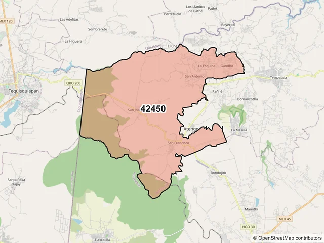 Mapa del código postal 42450, Tecozautla, Hidalgo
