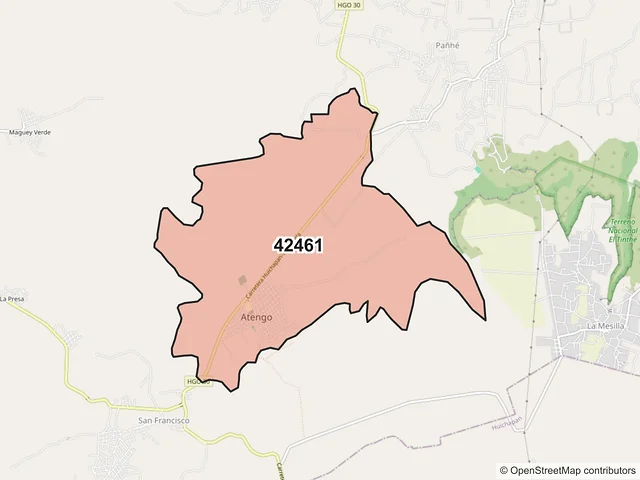 Mapa del código postal 42461, Tecozautla, Hidalgo