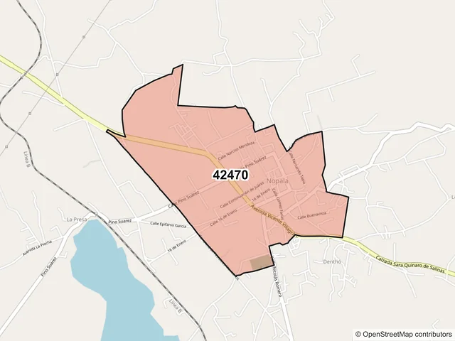 Mapa del código postal 42470, Nopala de Villagrán, Hidalgo