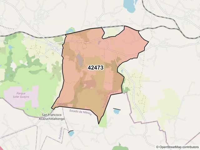 Mapa del código postal 42473, Nopala de Villagrán, Hidalgo