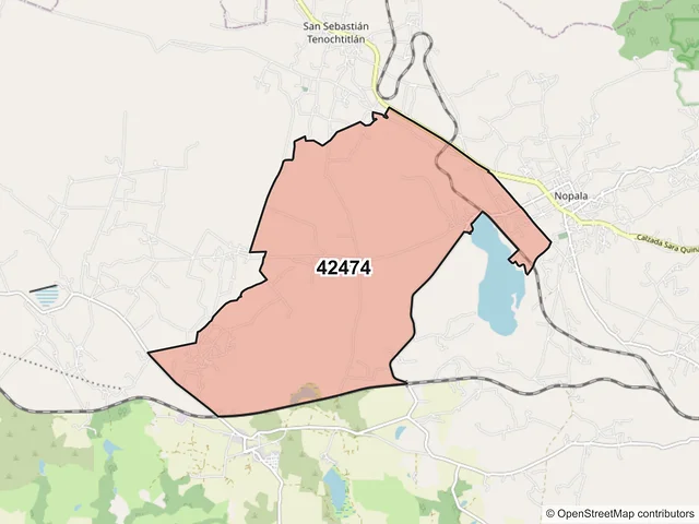 Mapa del código postal 42474, Nopala de Villagrán, Hidalgo