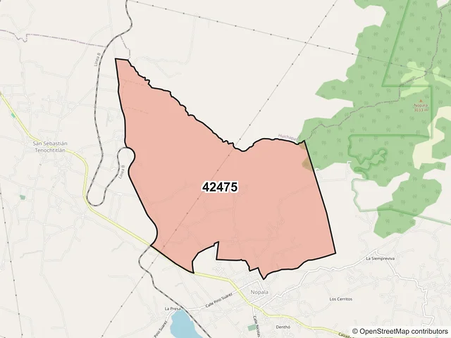 Mapa del código postal 42475, Nopala de Villagrán, Hidalgo
