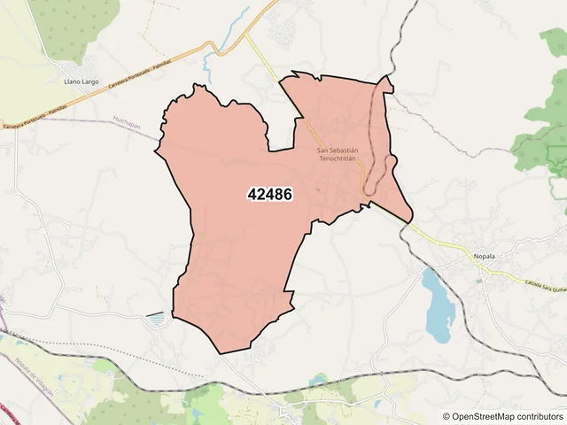 Mapa del código postal 42486, Nopala de Villagrán, Hidalgo