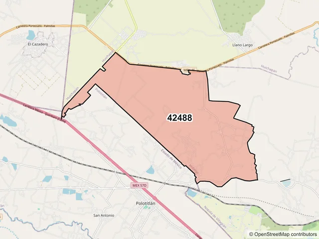 Mapa del código postal 42488, Nopala de Villagrán, Hidalgo