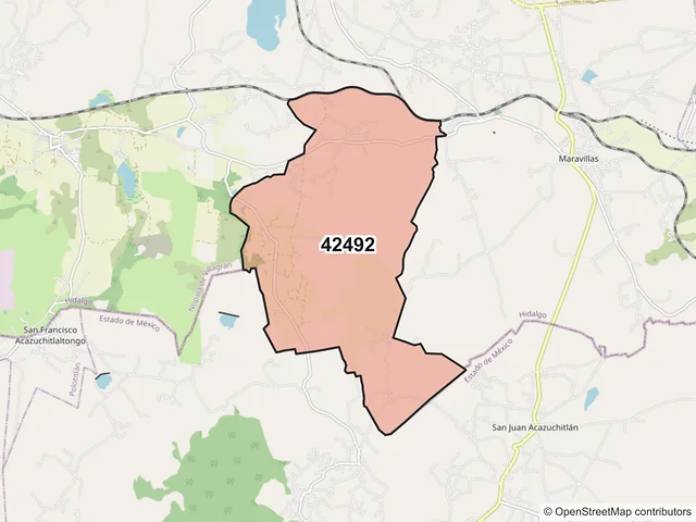 Mapa del código postal 42492, Nopala de Villagrán, Hidalgo