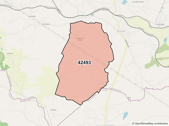 Mapa del código postal 42493, Nopala de Villagrán, Hidalgo