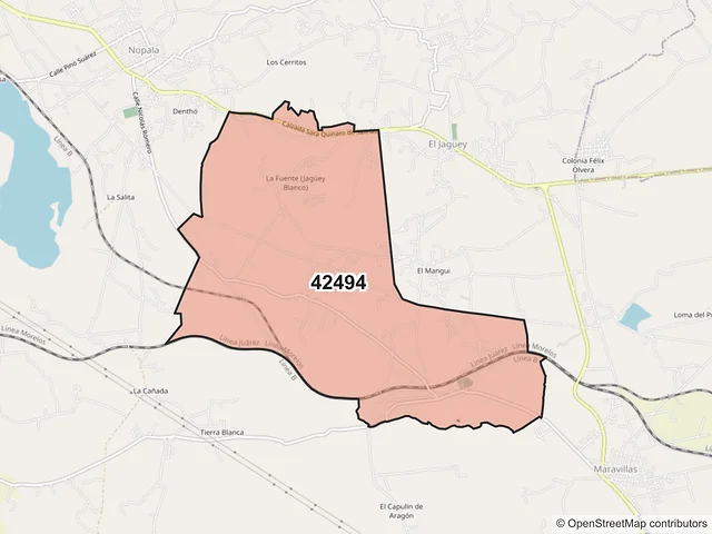 Mapa del código postal 42494, Nopala de Villagrán, Hidalgo