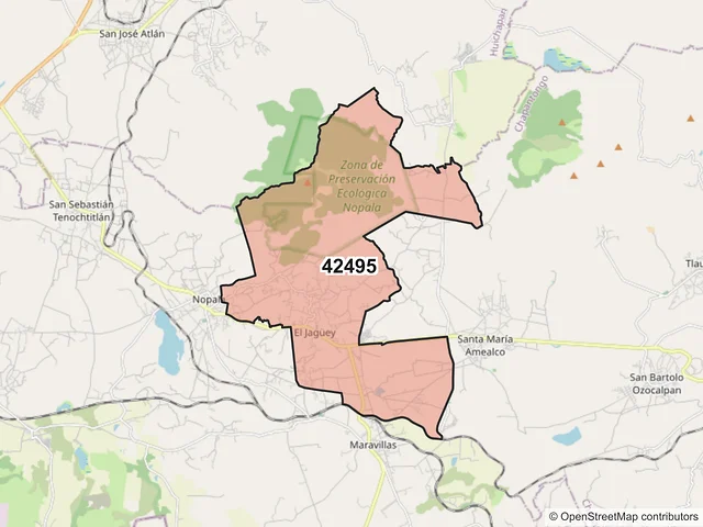 Mapa del código postal 42495, Nopala de Villagrán, Hidalgo