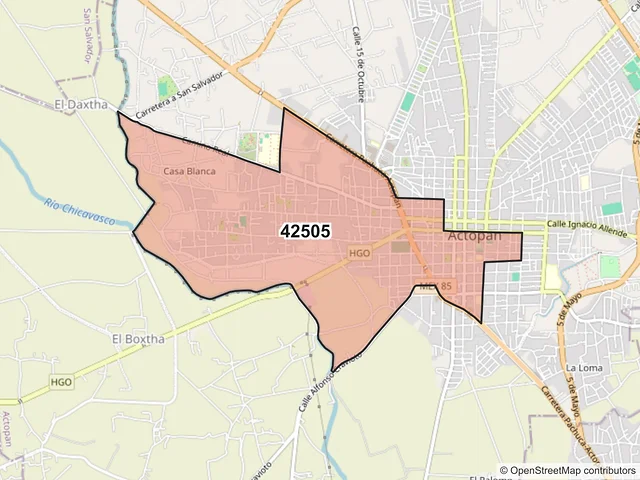 Mapa del código postal 42505, Actopan, Hidalgo