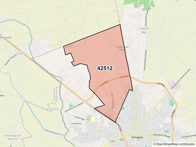 Mapa del código postal 42512, Actopan, Hidalgo