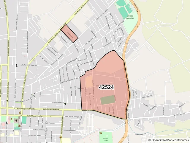Mapa del código postal 42524, Actopan, Hidalgo
