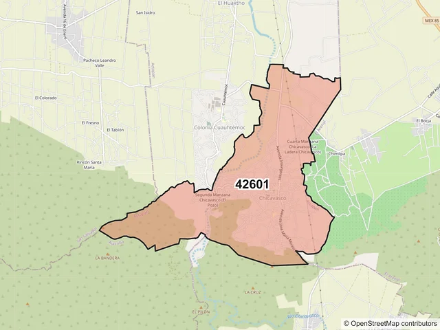 Mapa del código postal 42601, Actopan, Hidalgo