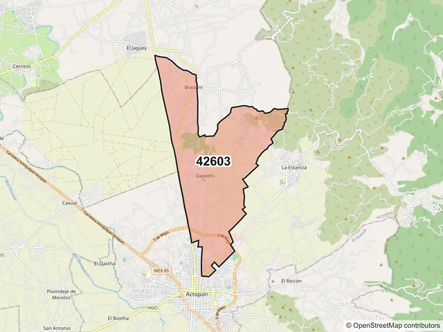 Mapa del código postal 42603, Actopan, Hidalgo