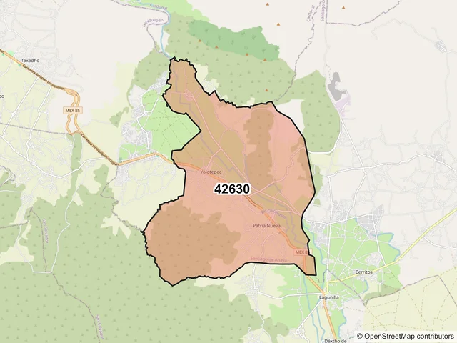 Mapa del código postal 42630, Santiago de Anaya, Hidalgo
