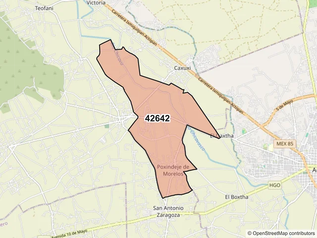 Mapa del código postal 42642, San Salvador, Hidalgo