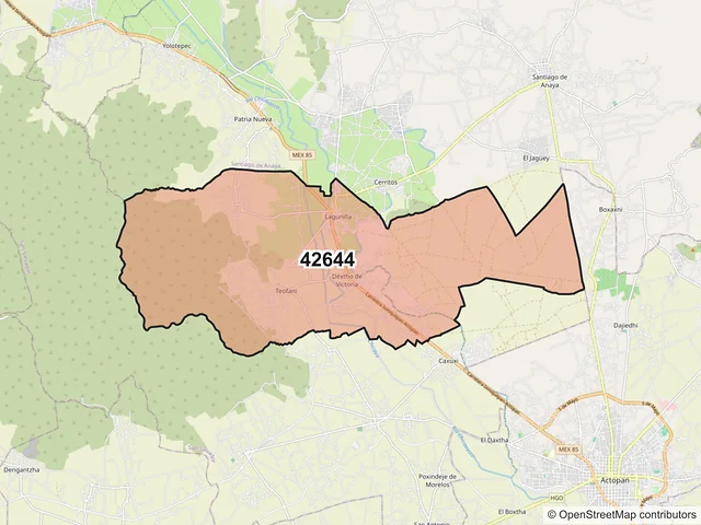 Mapa del código postal 42644, San Salvador, Hidalgo