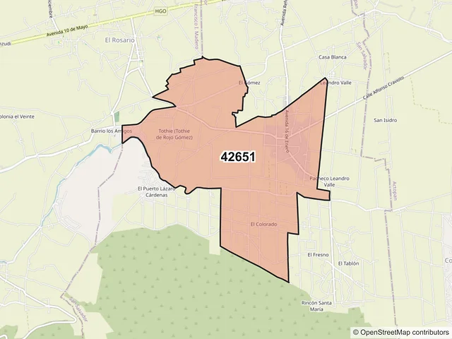 Mapa del código postal 42651, San Salvador, Hidalgo
