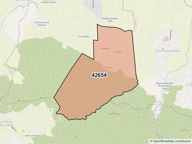 Mapa del código postal 42654, San Salvador, Hidalgo