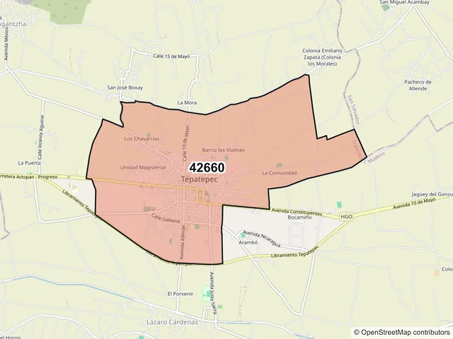 Mapa del código postal 42660, Francisco I. Madero, Hidalgo