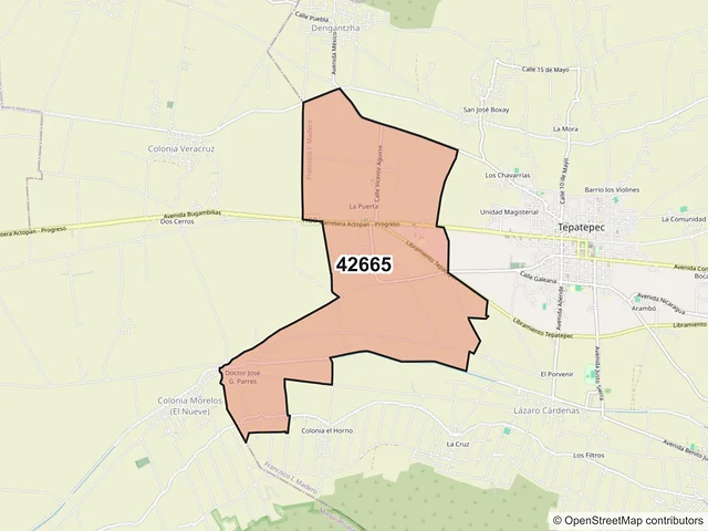 Mapa del código postal 42665, Francisco I. Madero, Hidalgo