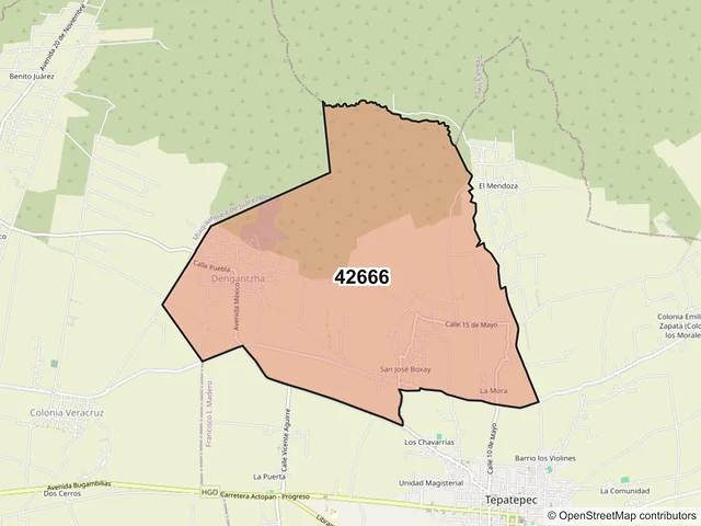 Mapa del código postal 42666, Francisco I. Madero, Hidalgo
