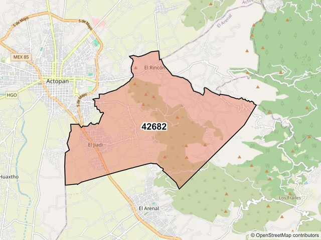 Mapa del código postal 42682, El Arenal, Hidalgo