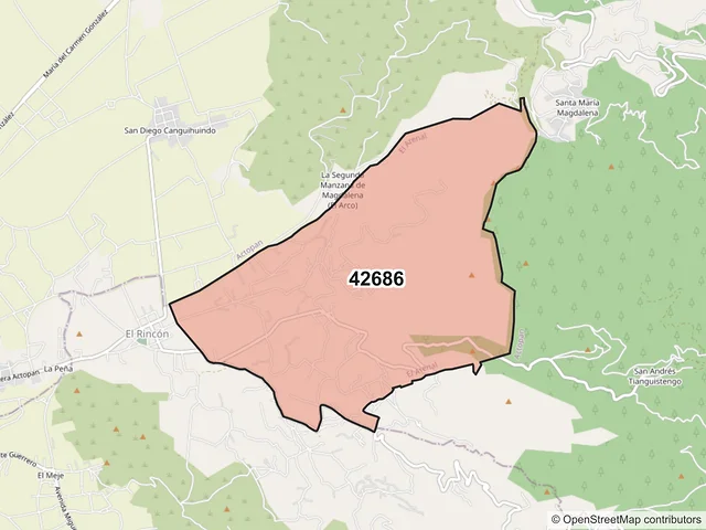 Mapa del código postal 42686, El Arenal, Hidalgo