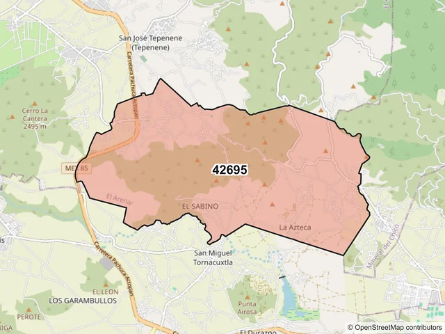 Mapa del código postal 42695, El Arenal, Hidalgo