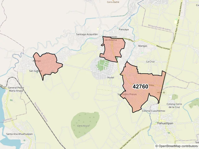 Mapa del código postal 42760, Tezontepec de Aldama, Hidalgo