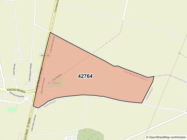 Mapa del código postal 42764, Tezontepec de Aldama, Hidalgo