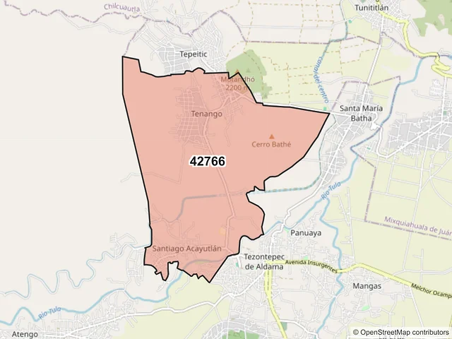 Mapa del código postal 42766, Tezontepec de Aldama, Hidalgo
