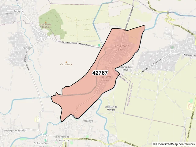 Mapa del código postal 42767, Tezontepec de Aldama, Hidalgo