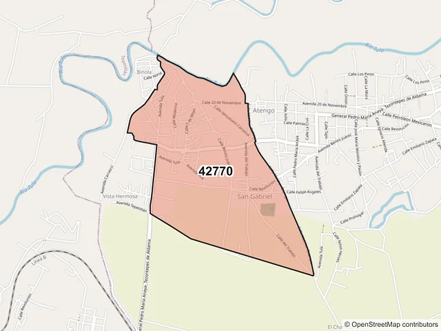Mapa del código postal 42770, Tezontepec de Aldama, Hidalgo