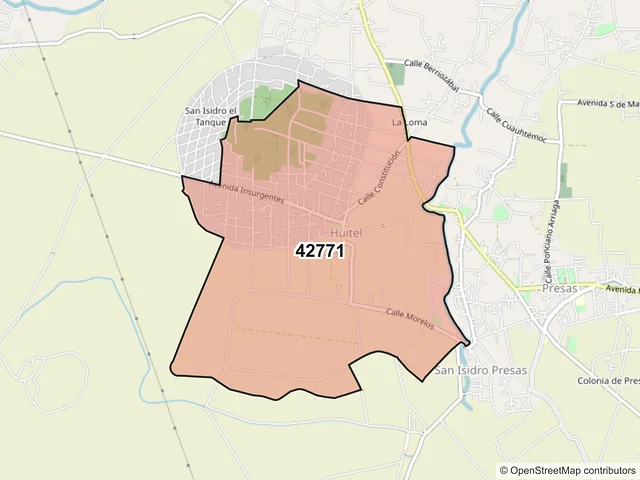 Mapa del código postal 42771, Tezontepec de Aldama, Hidalgo