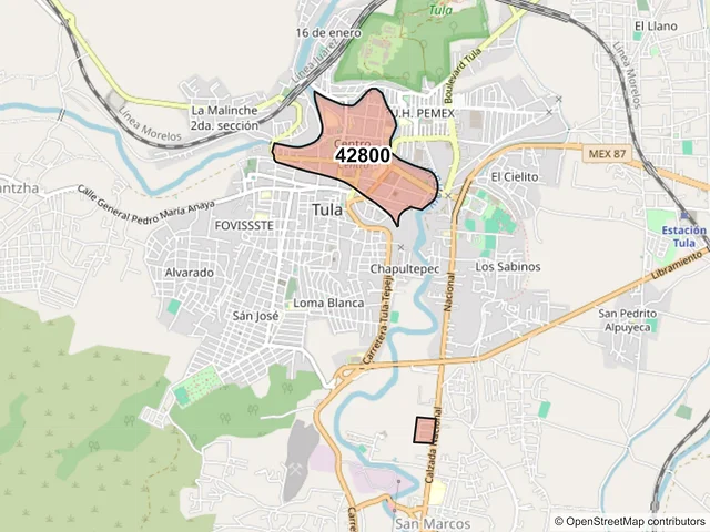 Mapa del código postal 42800, Tula de Allende, Hidalgo