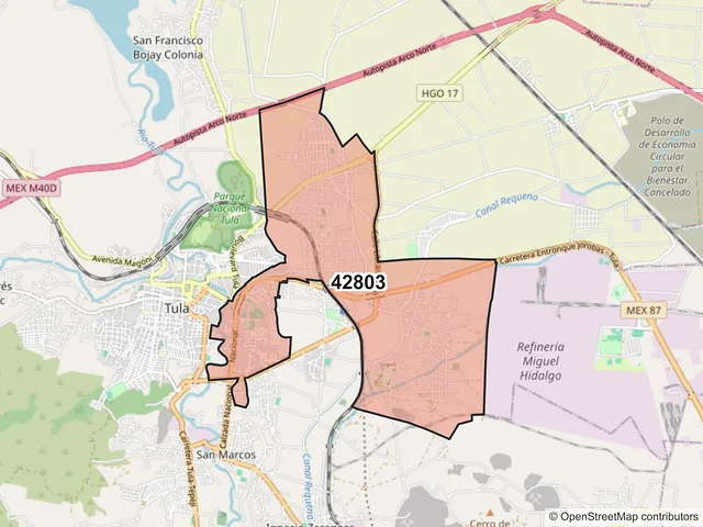 Mapa del código postal 42803, Tula de Allende, Hidalgo