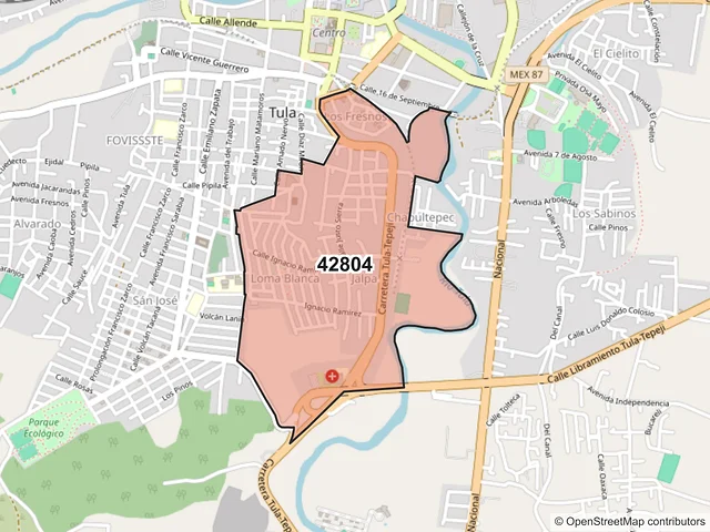 Mapa del código postal 42804, Tula de Allende, Hidalgo