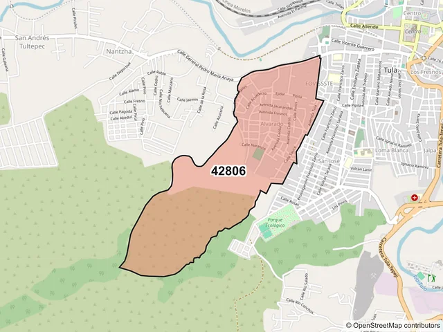 Mapa del código postal 42806, Tula de Allende, Hidalgo
