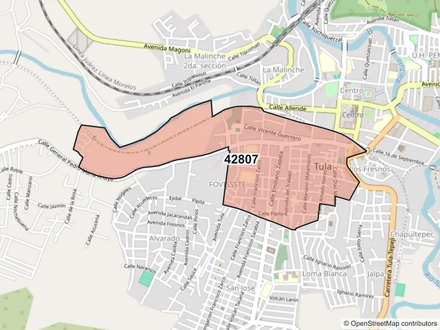 Mapa del código postal 42807, Tula de Allende, Hidalgo