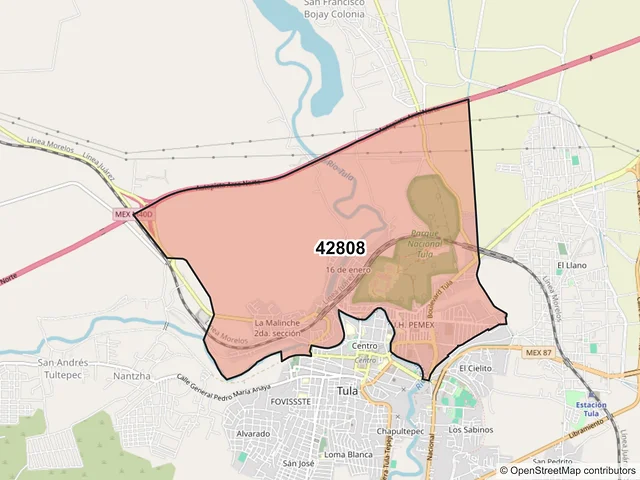 Mapa del código postal 42808, Tula de Allende, Hidalgo