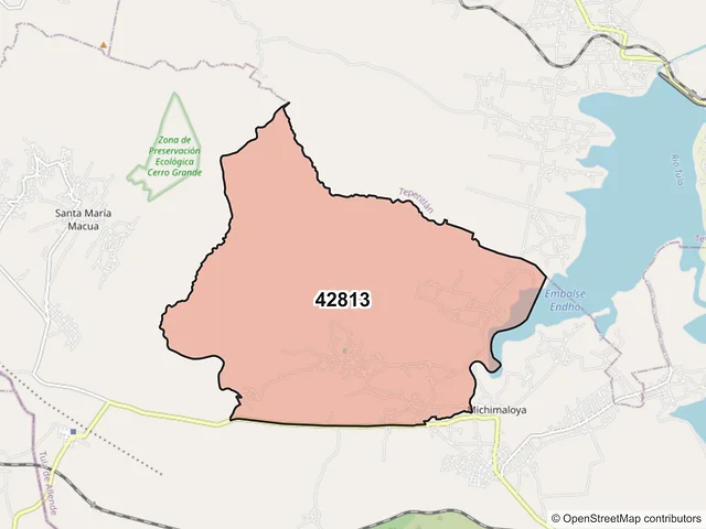 Mapa del código postal 42813, Tula de Allende, Hidalgo