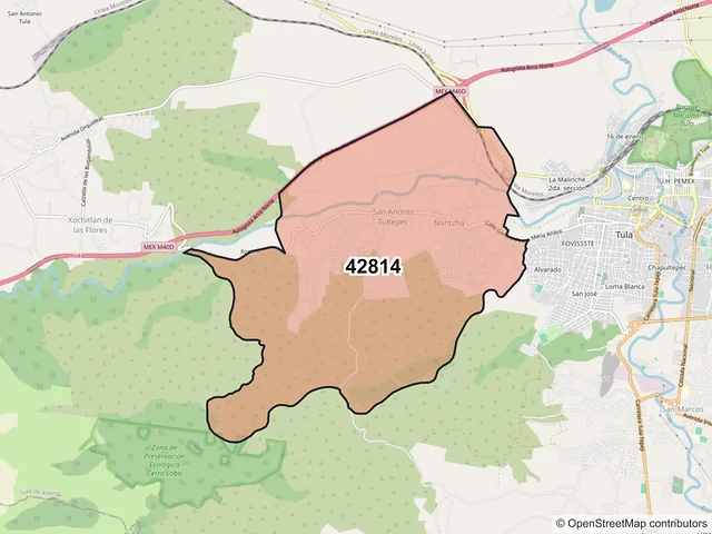 Mapa del código postal 42814, Tula de Allende, Hidalgo
