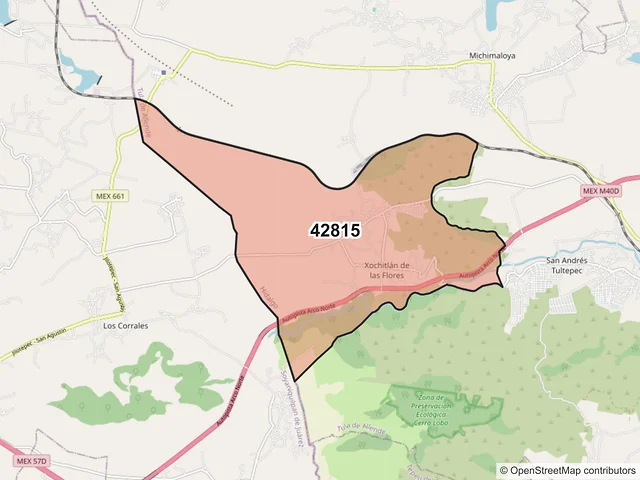 Mapa del código postal 42815, Tula de Allende, Hidalgo